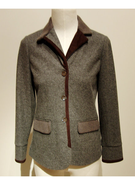 RIDING JACKET WITH SUEDE TRIM: CASHMERE WOOL JERSEY: GRAY