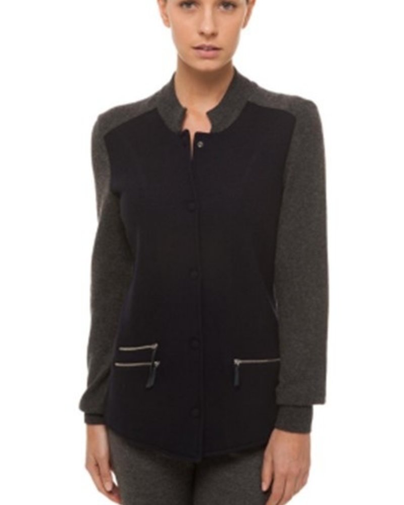 JACKET WITH RIB KNITTED ACCENTS, BLACK-COAL