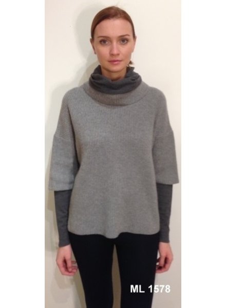 DOUBLE COLLAR ROLL NECK SWEATER, GRAY