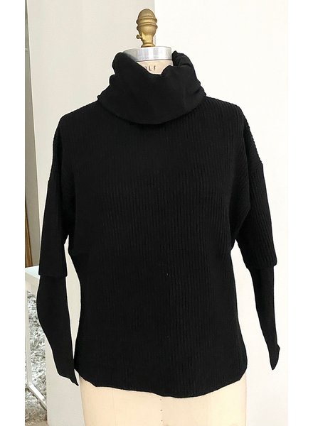 DOUBLE COLLAR ROLL NECK SWEATER, BLACK