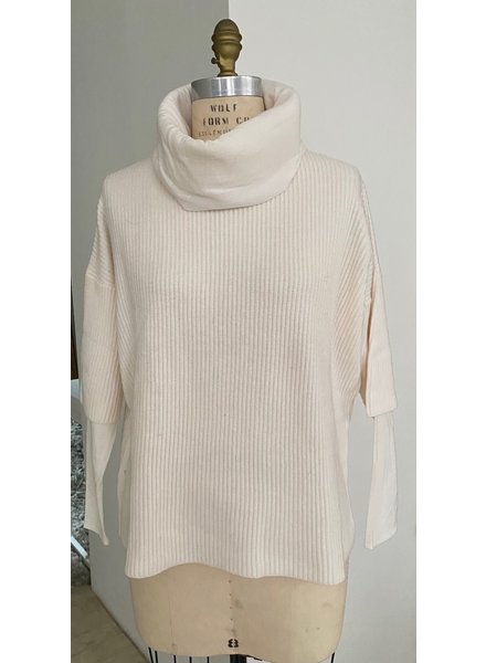DOUBLE COLLAR ROLL NECK SWEATER, IVORY