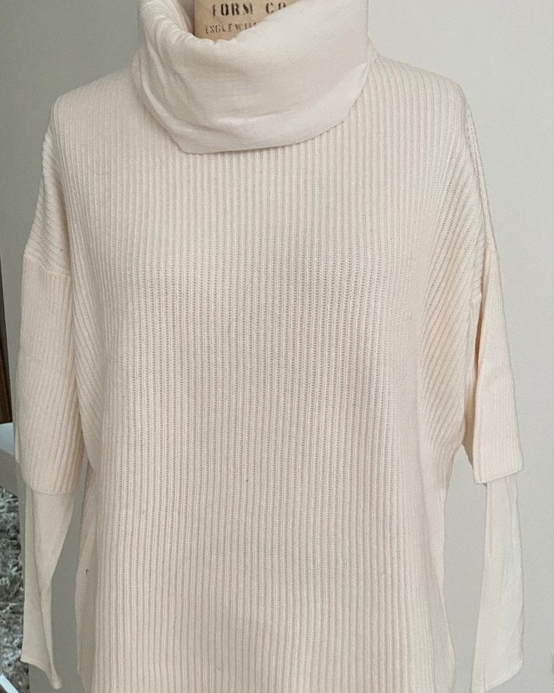 DOUBLE COLLAR ROLL NECK SWEATER,IVORY