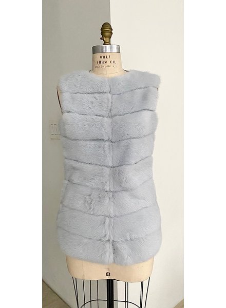 LONG MINK VEST, LIGHT BLUE