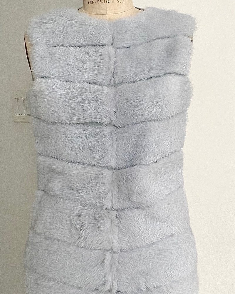 LONG MINK VEST, LIGHT BLUE