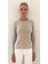 LS KNITTED CREW WITH CENTER PIPING: SAND