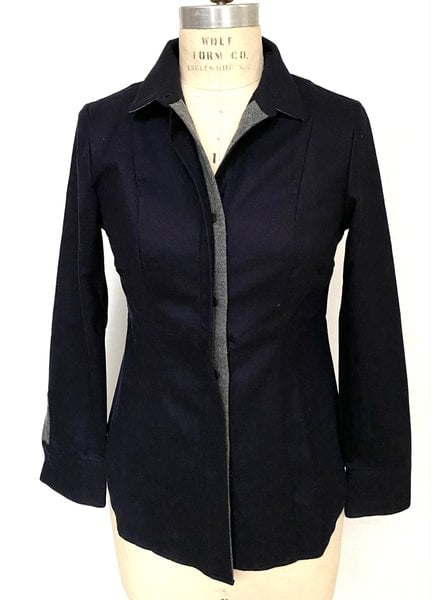 SHIRT WITH KNIT DETAIL: NAVY