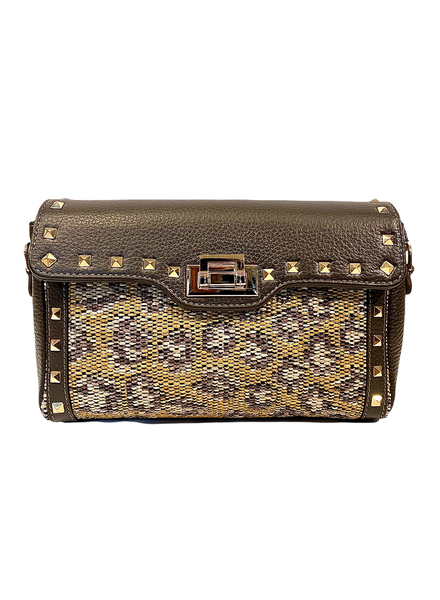 MARGOT CLUTCH: BROWN JACQUARD RAFFIA