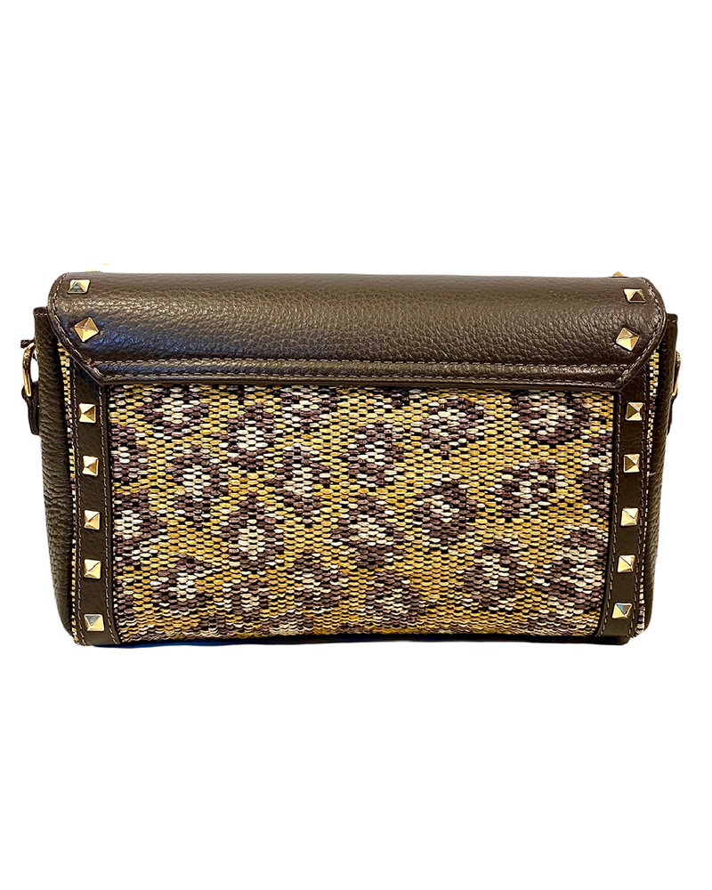 MARGOT CLUTCH: BROWN JUNGLE JACQUARD RAFFIA