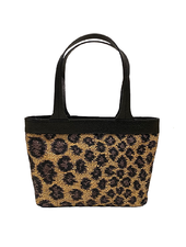 RAFFIA BLACK LEOPARD STELLA MINI HANDBAG: 16 X 10 X 4