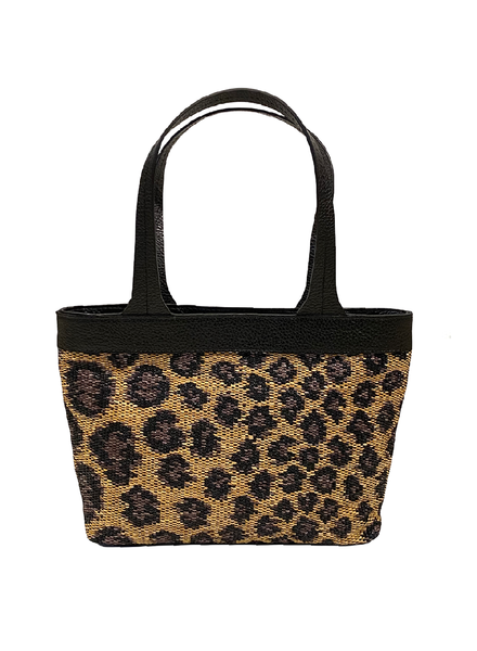 RAFFIA BLACK LEOPARD STELLA MINI HANDBAG: 16 X 10 X 4