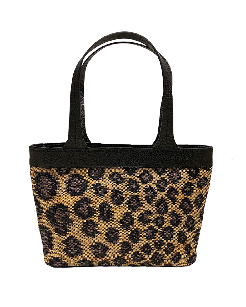 RAFFIA BLACK LEOPARD STELLA MINI HANDBAG: 16 X 10 X 4