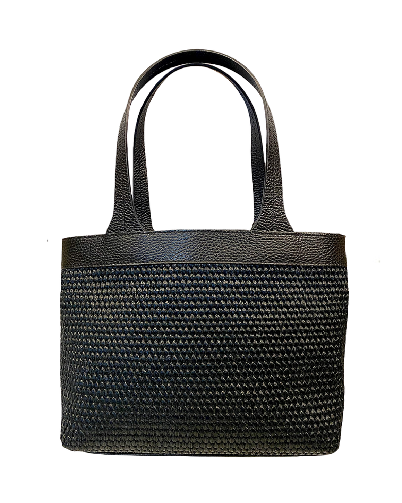 STELLA MINI HANDBAG: BLACK RAFFIA