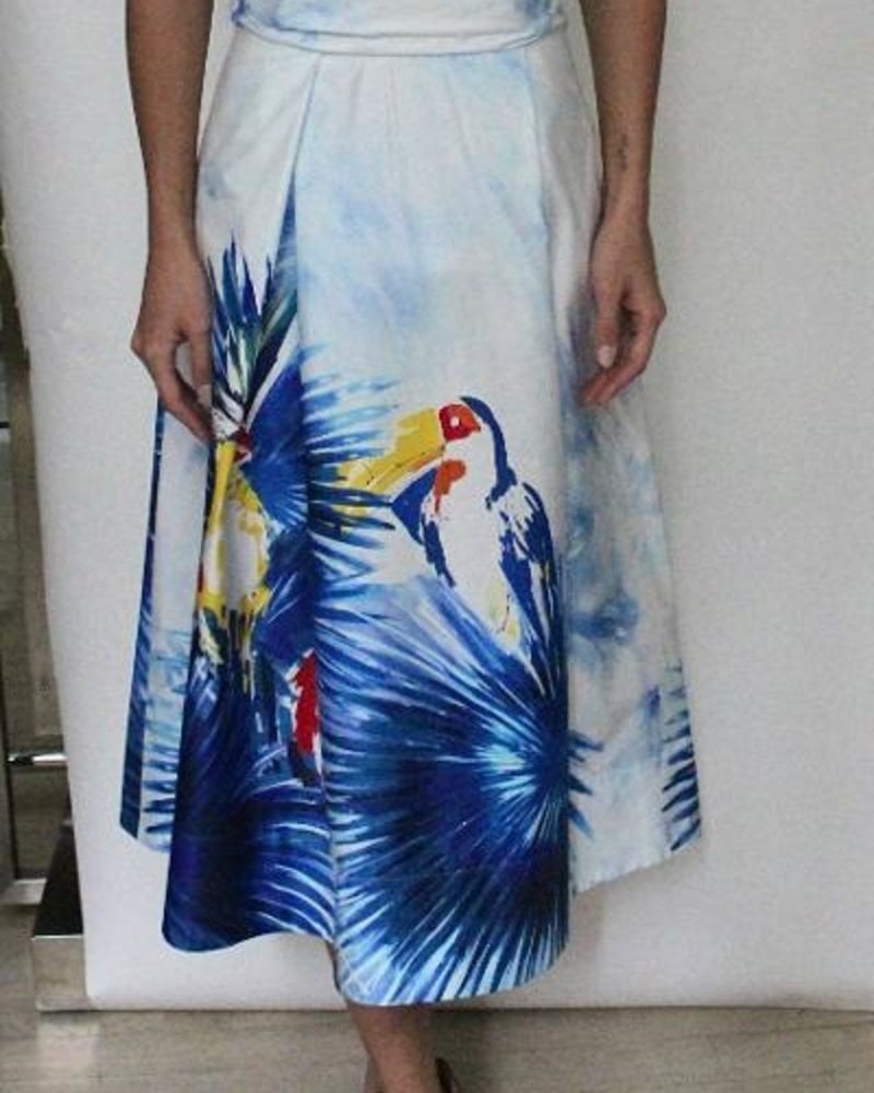 FULL SKIRT  W/ PLEATS PRINTED: PARADISE- BLUE