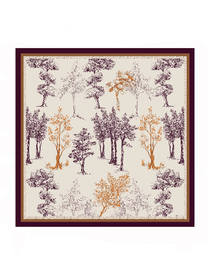 CASHMERE PRINTED SHAWL: TREES: CERISE
