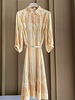 SILK DRESS WITH BLOUSON SLEEVE: ABSTRACT-BUTTER