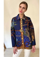 SILK PRINTED QUILTED JACKET: LEO: NAVY