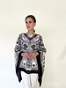 CASHMERE PRINTED PONCHO: ELIZABETH: BLACK-GRAY