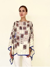 CASHMERE PRINTED PONCHO: CARDS :IVORY