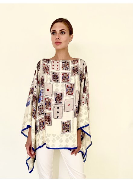 CASHMERE PRINTED PONCHO: CARDS :IVORY