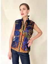 SILK PRINTED VEST: LEOPARD-NAVY