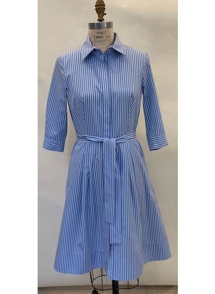 SHIRT DRESS W/ SHORT SLEEVES PRINT: BLUE WITH WHITE STRIPES -