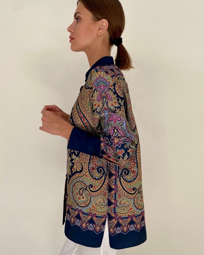 SILK PRINTED SHIRT: PAISLEY NAVY