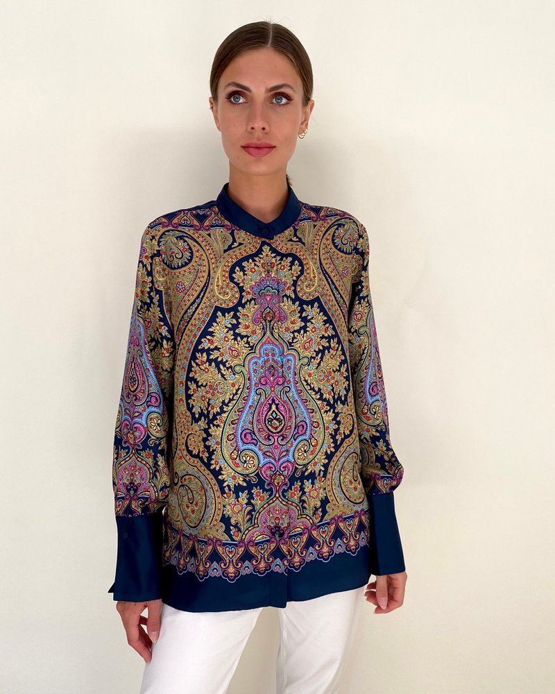 SILK PRINTED SHIRT: PAISLEY NAVY