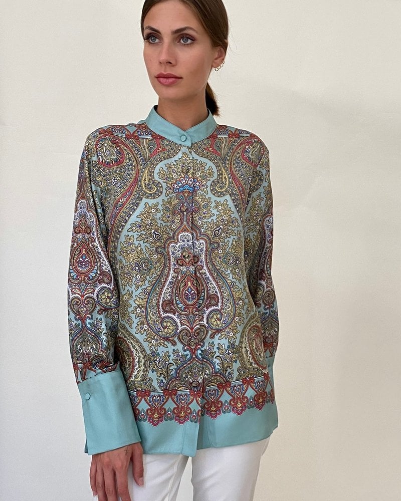 SILK PRINTED SHIRT: PAISLEY SAGE