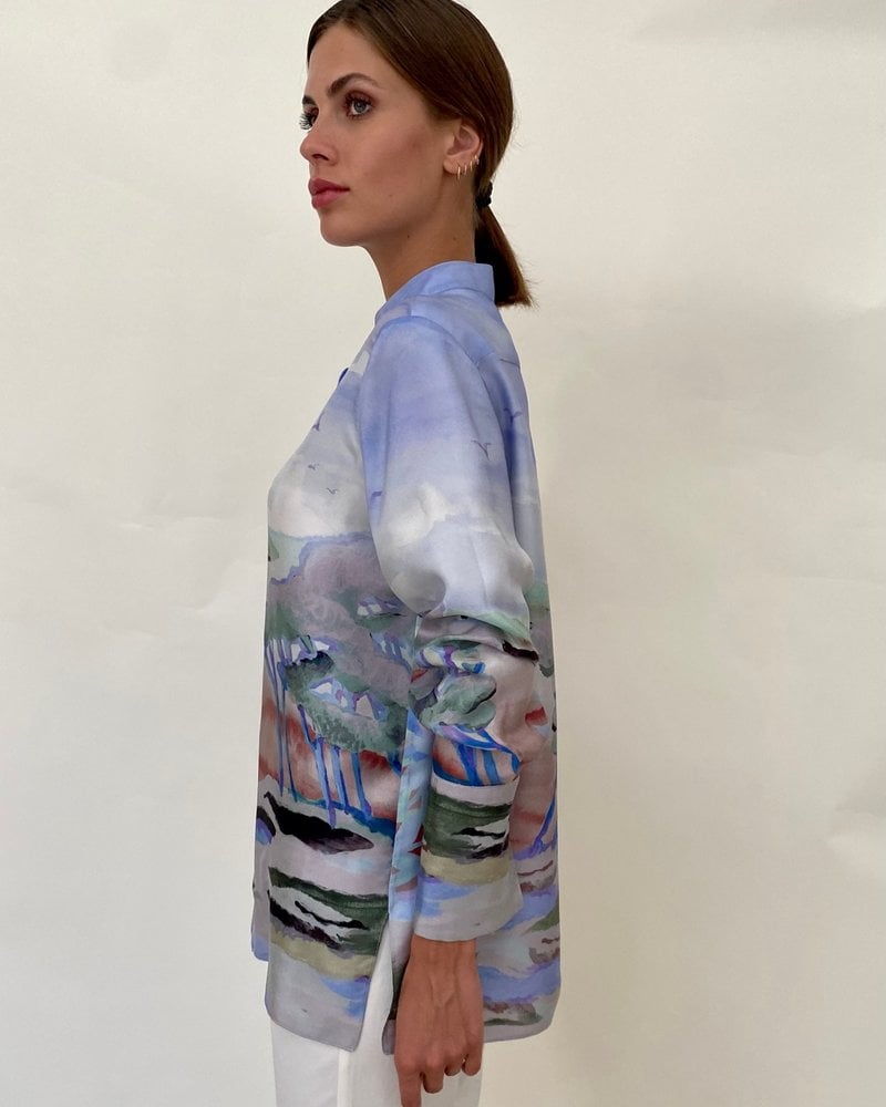 SILK PRINTED SHIRT: CLOUDS BLUE