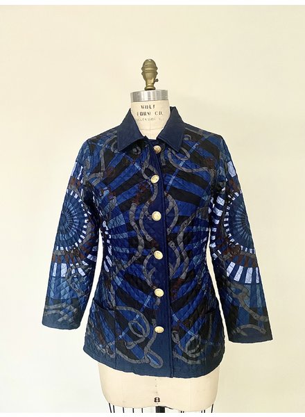 SILK PRINTED QUILTED JACKET: FIRENZE NAVY