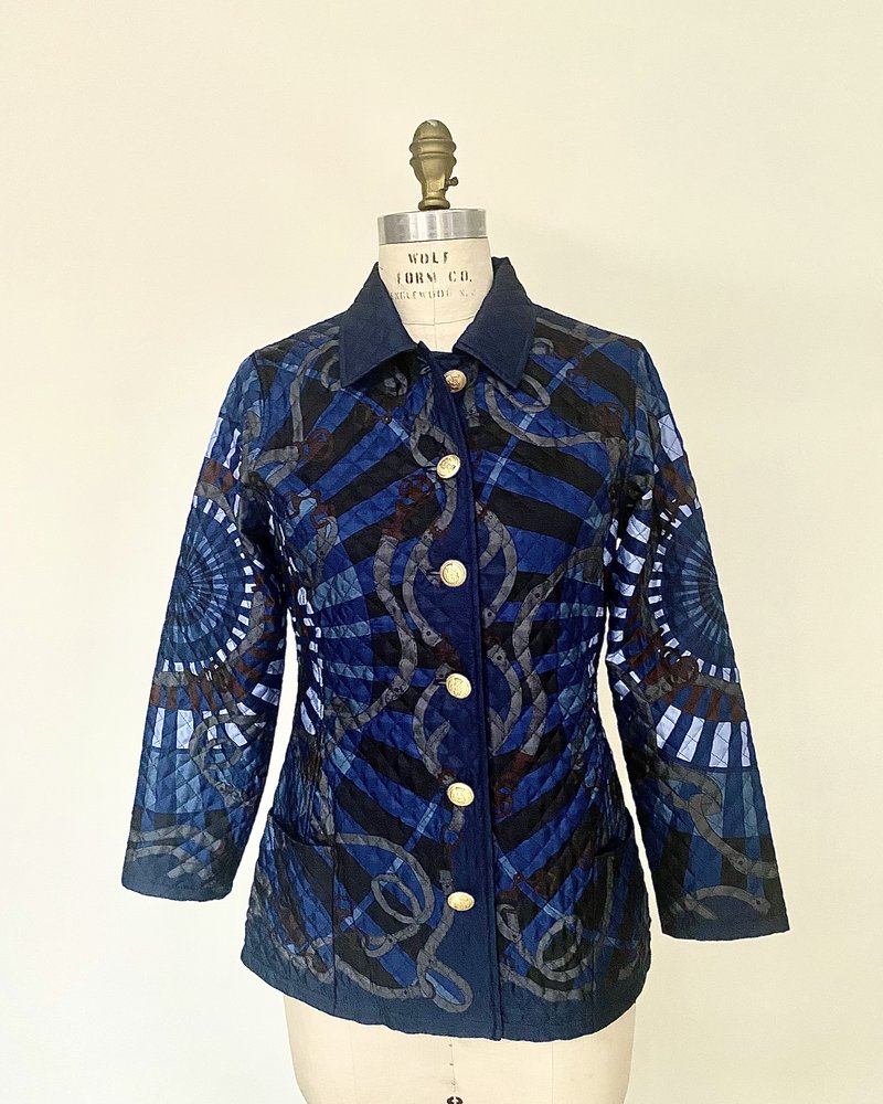 SILK PRINTED QUILTED JACKET: FIRENZE NAVY