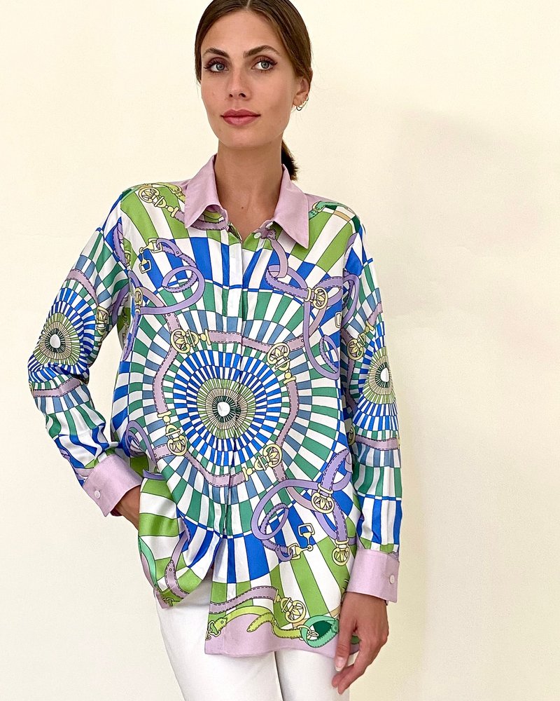 COLLARED SILK PRINTED SHIRT: FIRENZE LIME