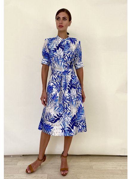 SILK PRINTED DRESS: PALM BLUE