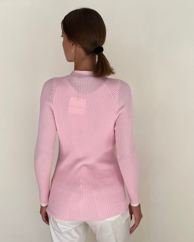 ORGANIC COTTON  RIBBED V-NECK CARDIGAN: PINK