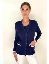 ORGANIC COTTON  RIBBED V-NECK CARDIGAN: NAVY