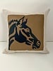 HORSE LINEN-LEATHER PILLOW: 18" X 18": BEIGE