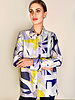 COLLARED SILK PRINTED SHIRT: GEOMETRIC BLUE