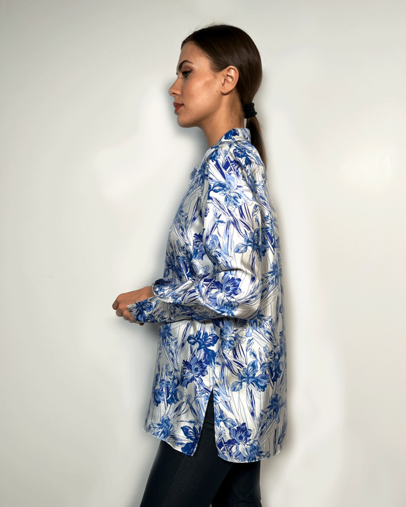 SILK PRINTED SHIRT: IRIS BLUE