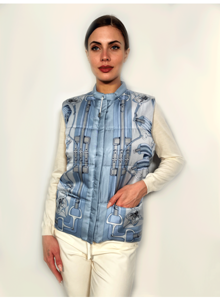 SILK PRINTED VEST: STIRRUPS BLUE