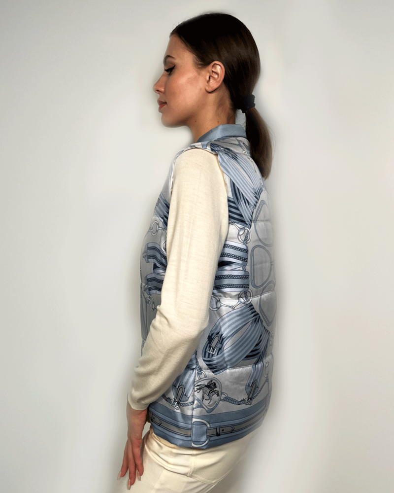 SILK PRINTED VEST: STIRRUPS BLUE