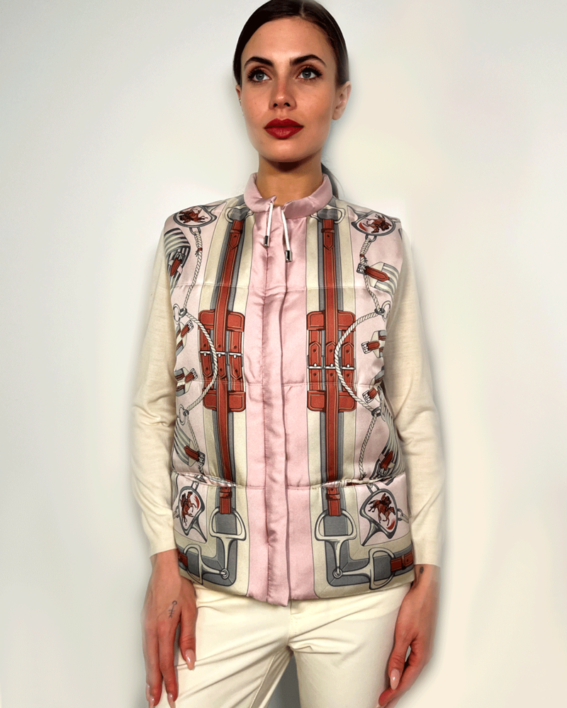 SILK PRINTED VEST: STIRRUPS PINK