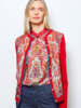 SILK PRINT BUTTON FRONT CASHMERE BACK SLEEVE CARDIGAN: PAISLEY: RED