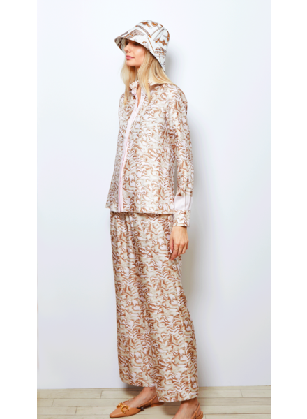 SILK PULL ON PANTS WITH FLAT FRONT ELASTIC BACK BELT: WILD HORSES: PINK