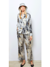 SILK PULL ON PANTS WITH FLAT FRONT ELASTIC BACK BELT: BATIK: SILVERS
