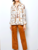 100% SILK PRINTED POP OVER SHIRT: BITS: IVORY