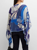 CASHMERE PRINTED PONCHO: GALLOPING: BLUE