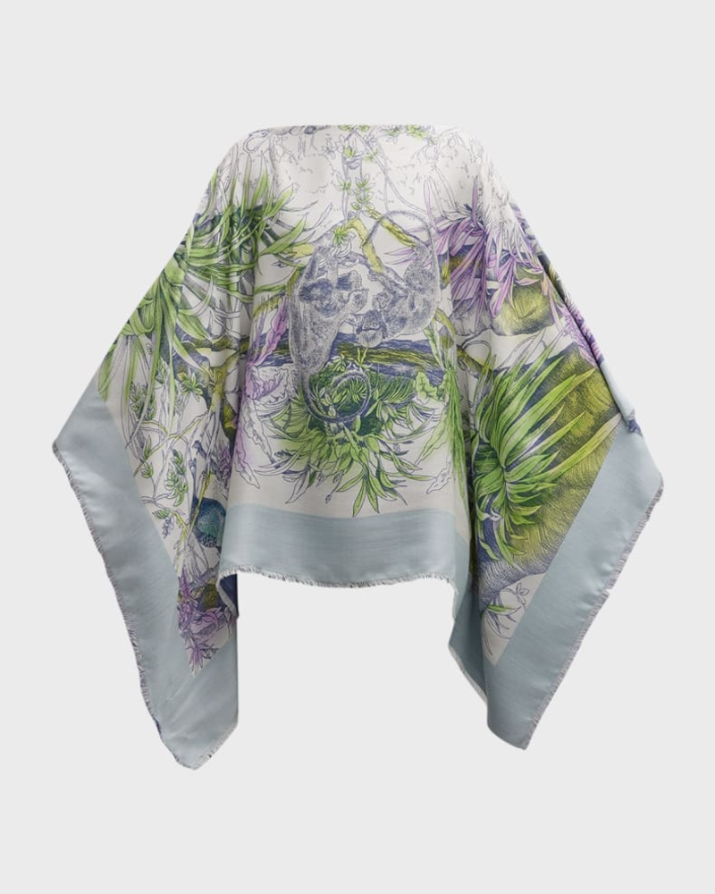 JACQUARD PRINTED PONCHO: KENYA: GRAY