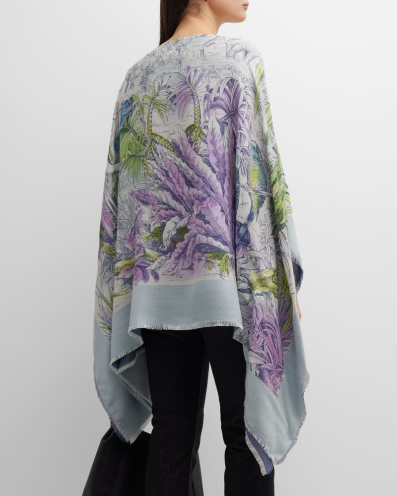 JACQUARD PRINTED PONCHO: KENYA: GRAY
