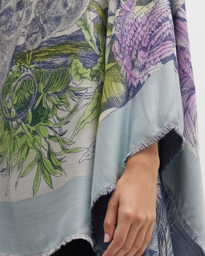 JACQUARD PRINTED PONCHO: KENYA: GRAY