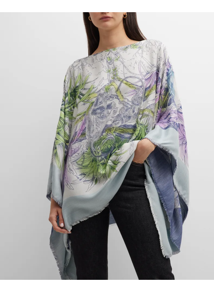 JACQUARD PRINTED PONCHO: KENYA: GRAY